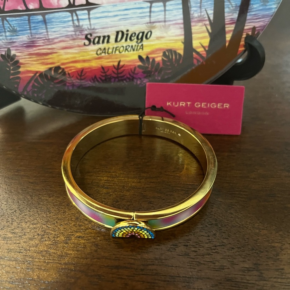 KURT GEIGER LONDON Crystal Rainbow Tie Dye Hinge Bangle Bracelet - Picture 3 of 5